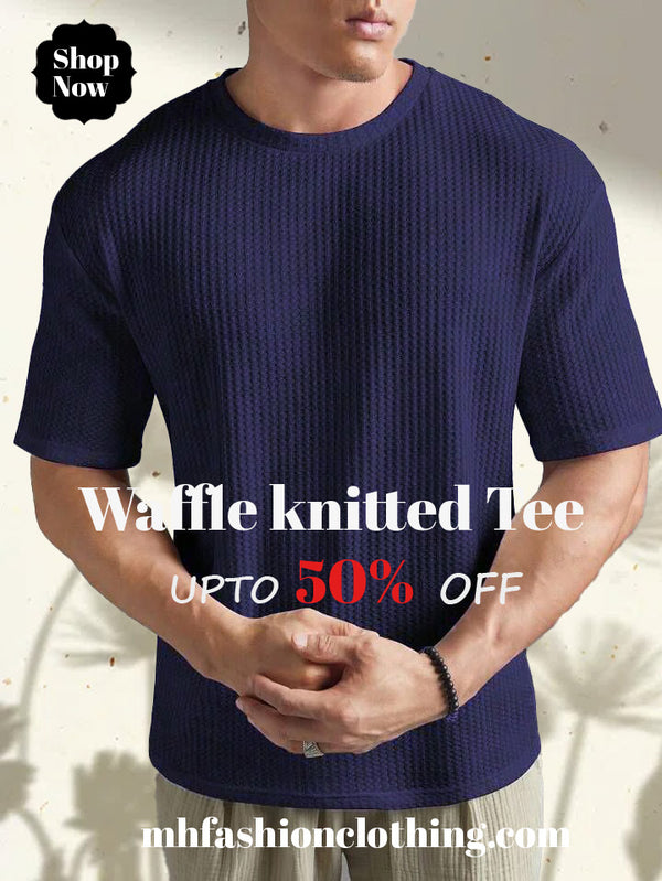 neavy blue   color Oversized Waffle Knit t shirt  For Men and boys