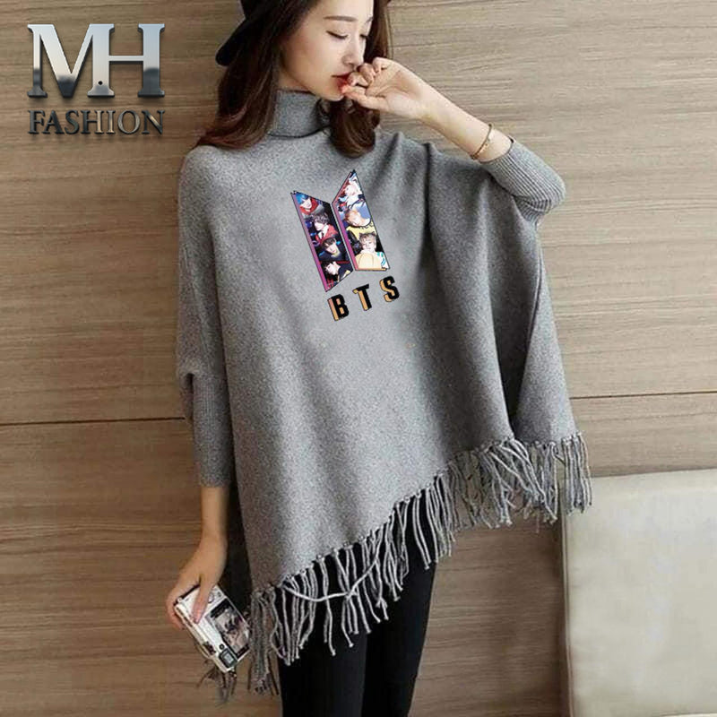 stylish grey printed poncho for woman and girls  (M.H 504)