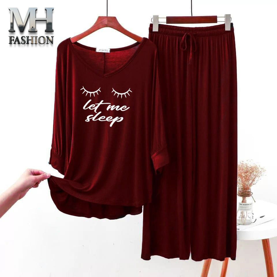 Maroon  Printed V-Neck Palazzo Lounge Wear For Women PJ Set - M.H fashion 