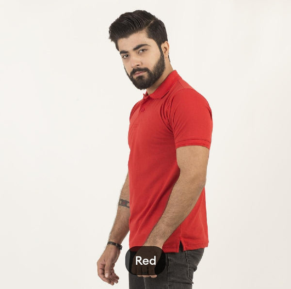 RED PLAIN HALF-SLEEVES POLO T-SHIRT IN COTTON PK FABRIC FOR MENS AND BOYS (MH : 5000)