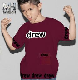 KIDS POCKET STYLE DREW PRINTED T-SHIRT IN COTTON FABRIC FOR BOYS AND KIDS (MH 98)