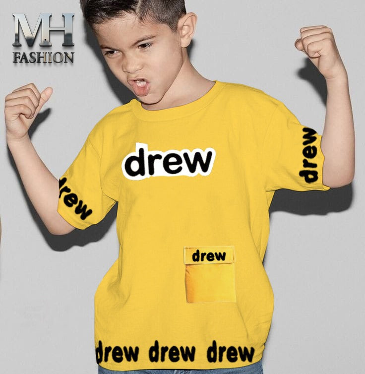 KIDS POCKET STYLE DREW PRINTED T-SHIRT IN COTTON FABRIC FOR BOYS AND KIDS (MH 98)