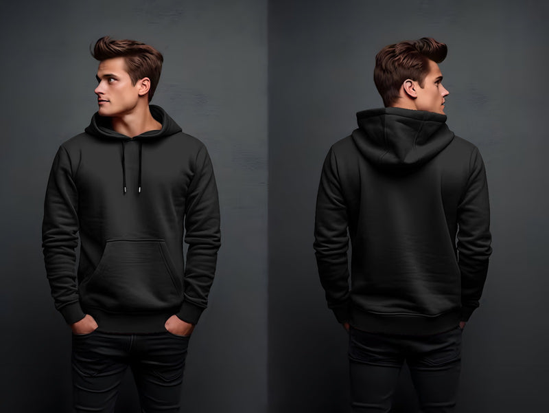 black plain hoodie in fleece fabric for mans and boys (M.H 47)