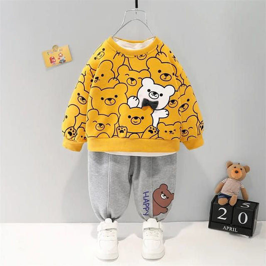 beautiful bears printed yellow  kids suit - M.H fashion 