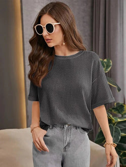 dark grey  Oversized Waffle Knit t shirt  For girls and woman (MH 236)