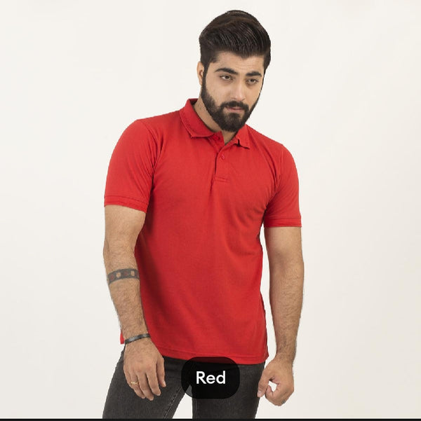 RED PLAIN HALF-SLEEVES POLO T-SHIRT IN COTTON PK FABRIC FOR MENS AND BOYS (MH : 5000)