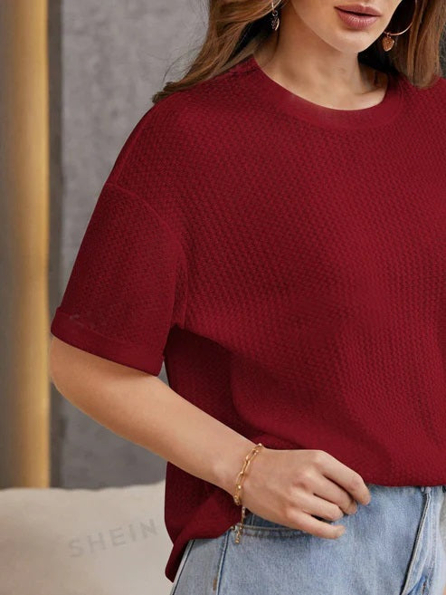 maroon  Oversized Waffle Knit t shirt  For girls and woman (MH 236)