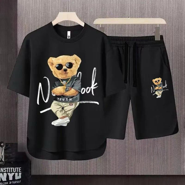 Bear printed half sleeves T-shirt and short in cotton jersey for mans and boys (MH : =)