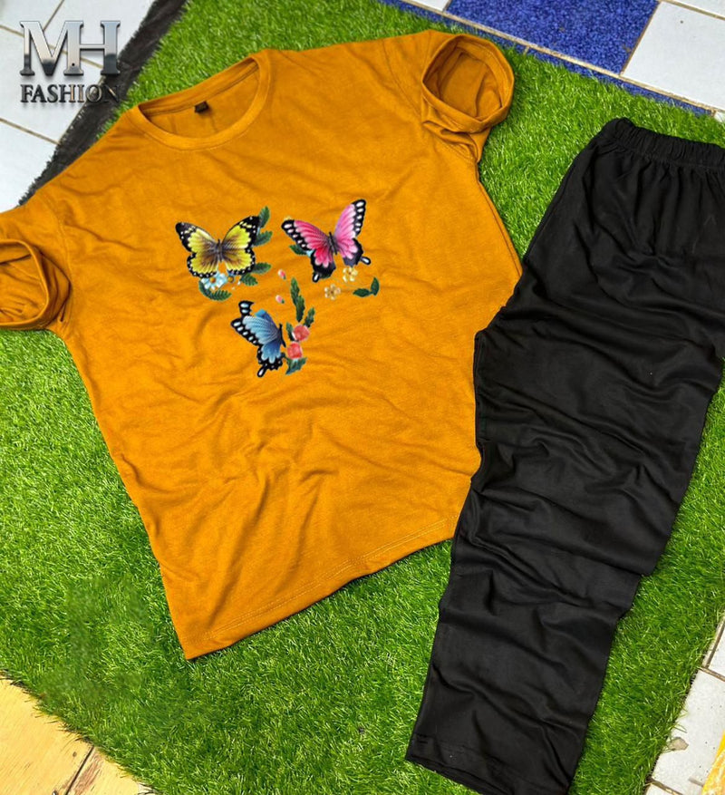 yellow t-shirt and flapper style black  pajama night suit for girls and woman cottan jarsy fabric (M.H  22)