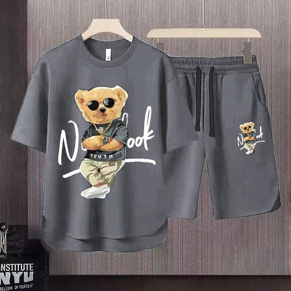 Bear printed half sleeves T-shirt and short in cotton jersey for mans and boys (MH : =)