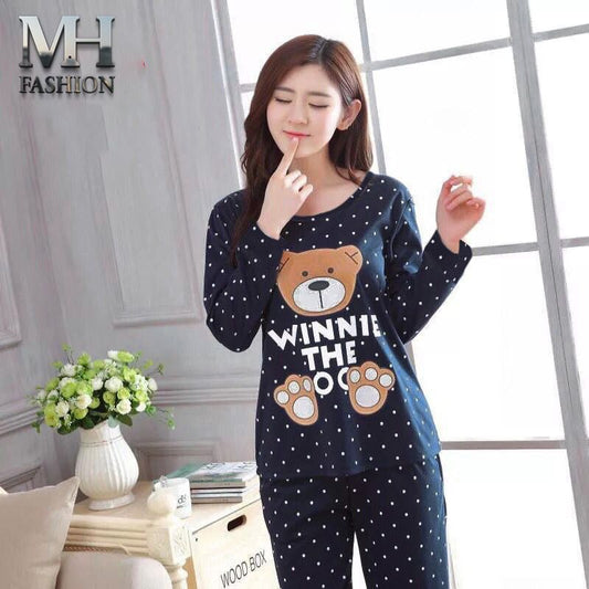 blue teddy bear printed design night suit for girls and woman
