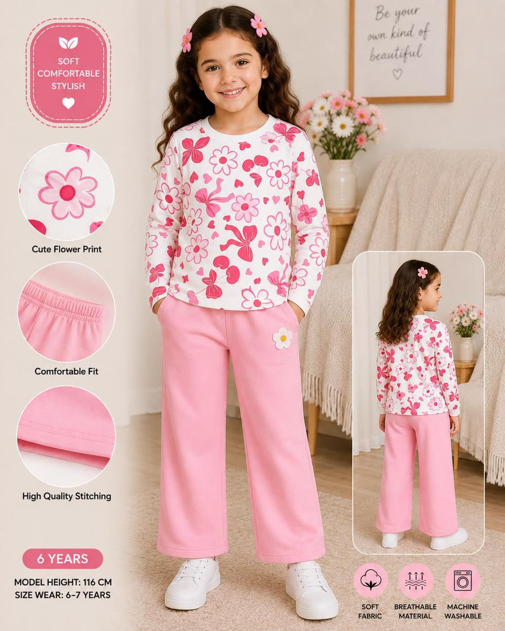 summer night suits for girls bow and  flower printed