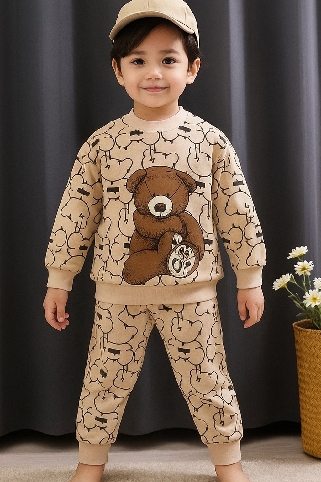 Big bear printed  kids suit for winter