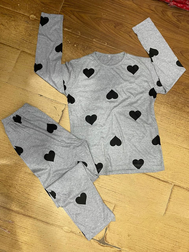 Grey heart printed design night suit premium fabric for girls and woman