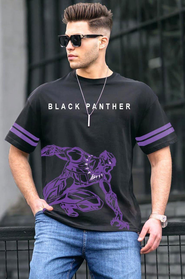 BLACK PANTHER PRINTED DROP SHOULDER T-SHIRT IN COTTON JERSY FABRIC FOR MEN AND BOYS ( MH 879