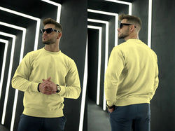 yellow plain sweatshirt full sleeves fleece fabric for mans and boys (MH : 54)