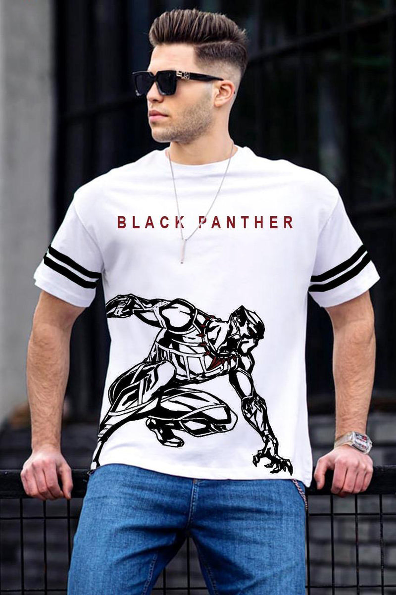 BLACK PANTHER PRINTED DROP SHOULDER T-SHIRT IN COTTON JERSY FABRIC FOR MEN AND BOYS ( MH 879