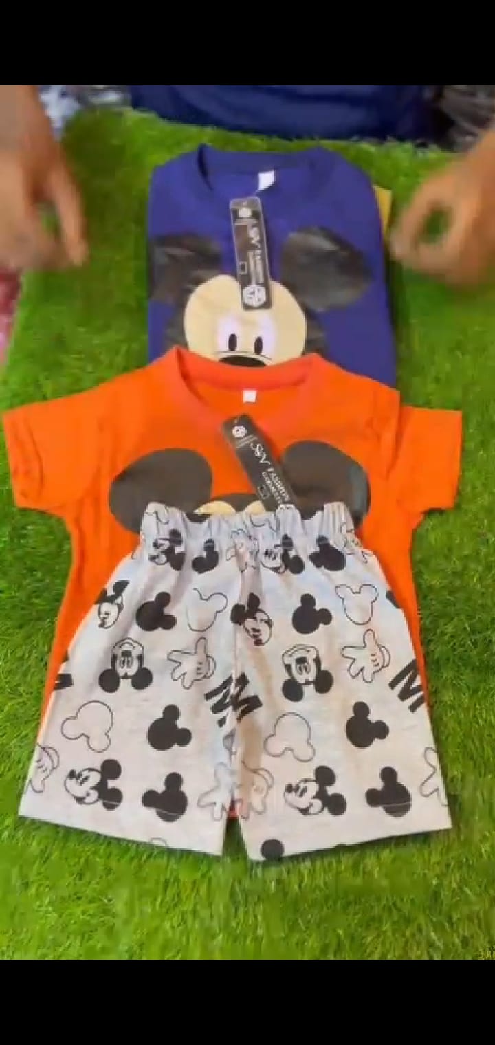 kids short tracksuit in mickymouse printed t-shirt and short trouser for kids and boys (MH )