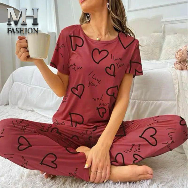 purple heart design printed night suit premium fabric for girls and woman (MH 71)