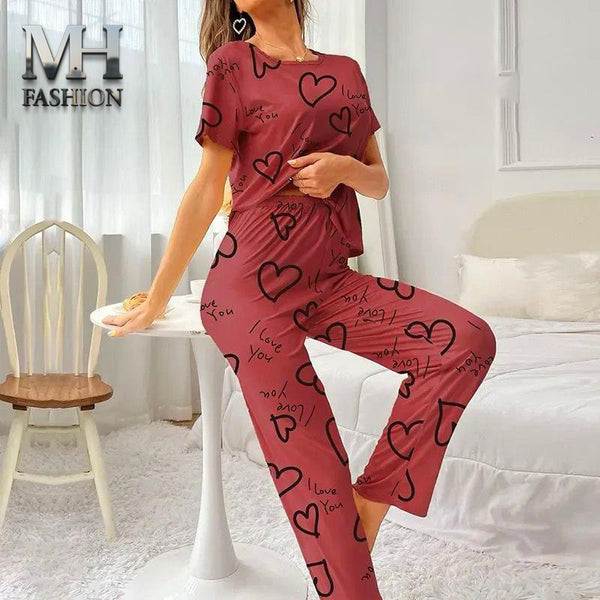 purple heart design printed night suit premium fabric for girls and woman (MH 71)