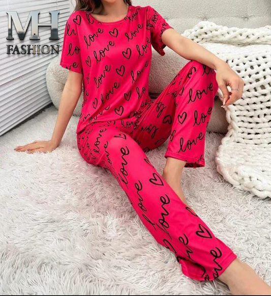 love heart printed nightsuit in premium fabric for girls and woman (MH 80)