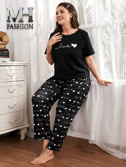 BLACK NIGHT SUIT HEART PRINTED IN COTTON FABRIC FOR WOMENS AND GIRLS ( MH 005)