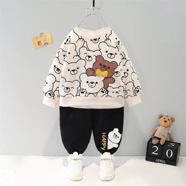 beautiful bear printed full-sleeves t-shirt and trouser in kids winter collection (MH 92