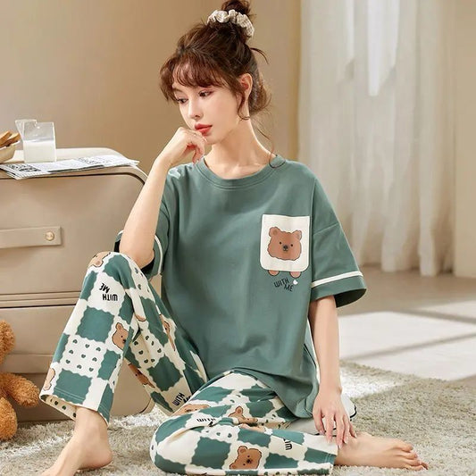 green pocket  design night suit premium fabric for girls and woman - M.H fashion 