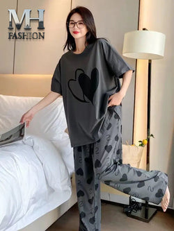 DARK GREY HEART DESIGN NIGHT DRESS IN COTTON FABRIC FOR WOMENS AND GIRLS ( MH 000)