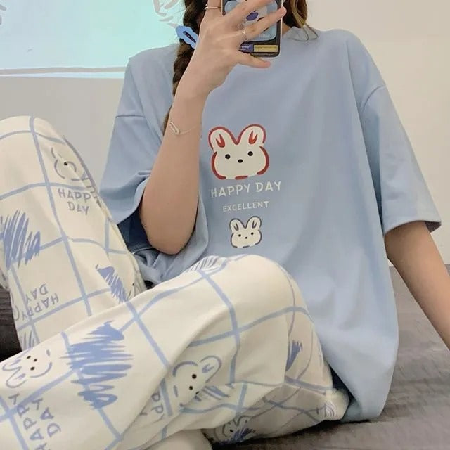 BLUE RABBIT DESIGN NIGHT DRESS IN COTTON FABRIC - M.H fashion 