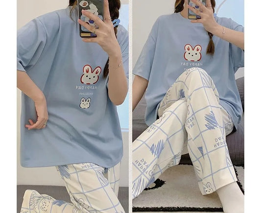 BLUE RABBIT DESIGN NIGHT DRESS IN COTTON FABRIC - M.H fashion 