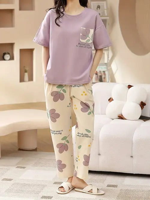 PURPLE POCKET DESIGN NIGHT DRESS IN COTTON FABRIC - M.H fashion 