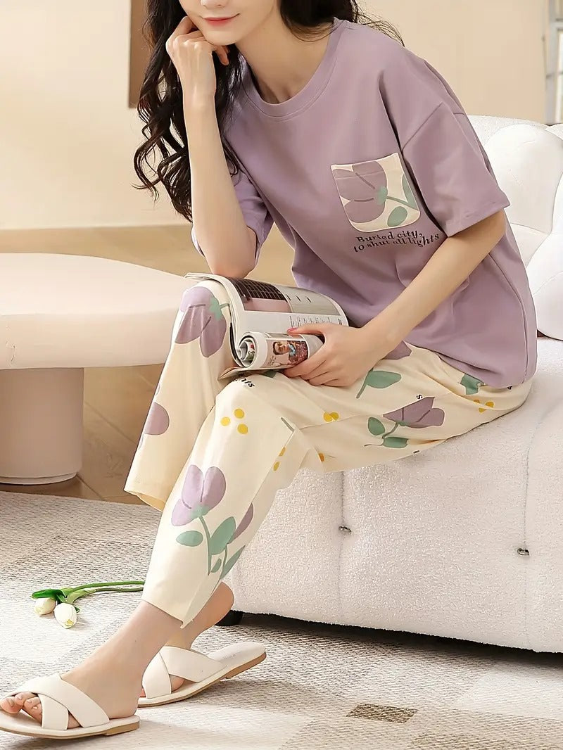 PURPLE POCKET DESIGN NIGHT DRESS IN COTTON FABRIC - M.H fashion 