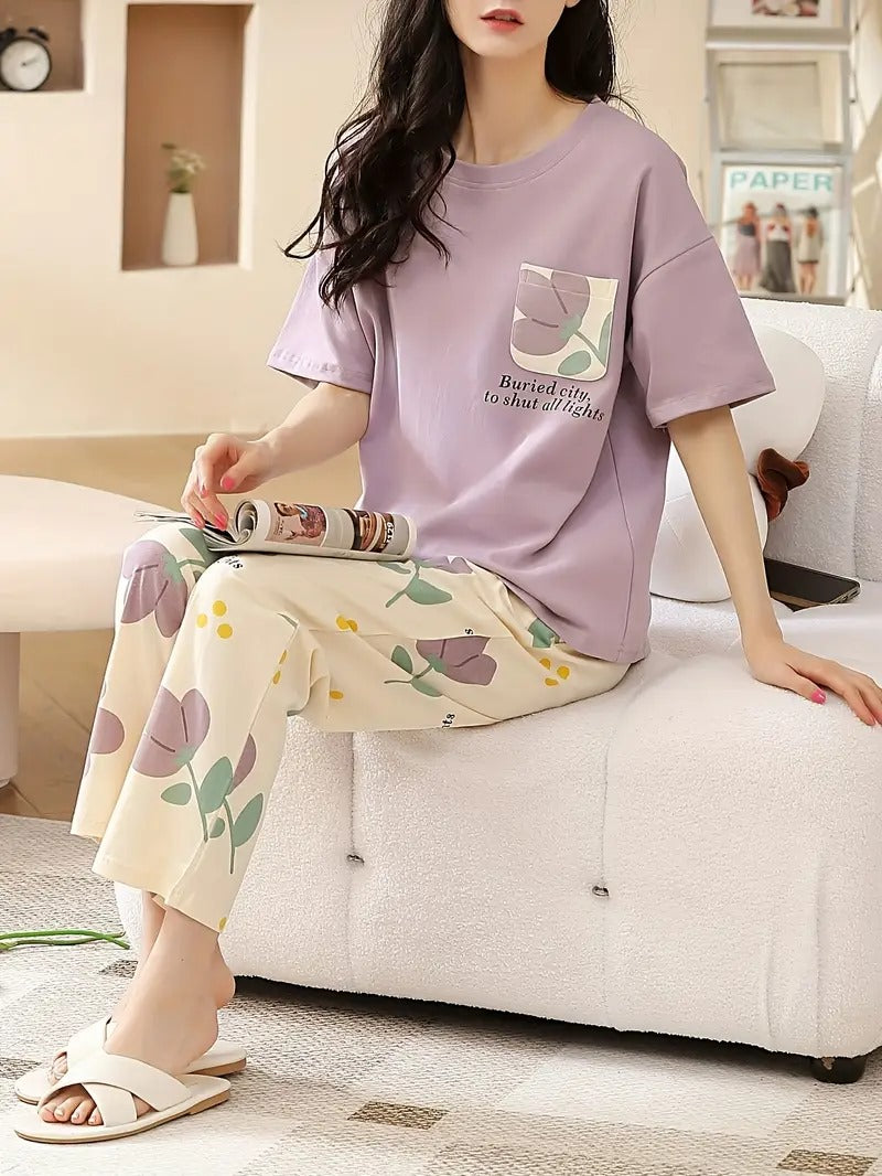 PURPLE POCKET DESIGN NIGHT DRESS IN COTTON FABRIC - M.H fashion 