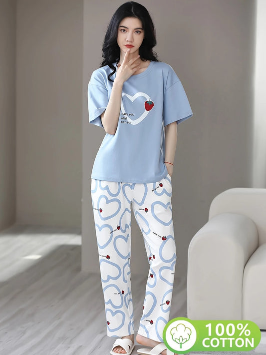 BLUE HEART DESIGN NIGHT DRESS IN COTTON FABRIC - M.H fashion 
