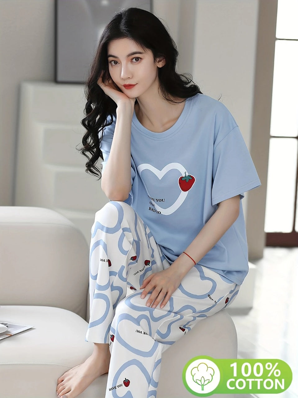 BLUE HEART DESIGN NIGHT DRESS IN COTTON FABRIC - M.H fashion 