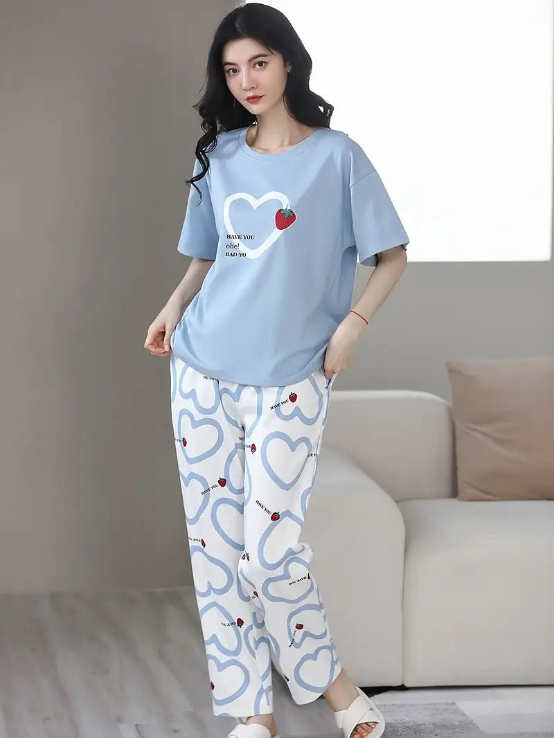 BLUE HEART DESIGN NIGHT DRESS IN COTTON FABRIC - M.H fashion 