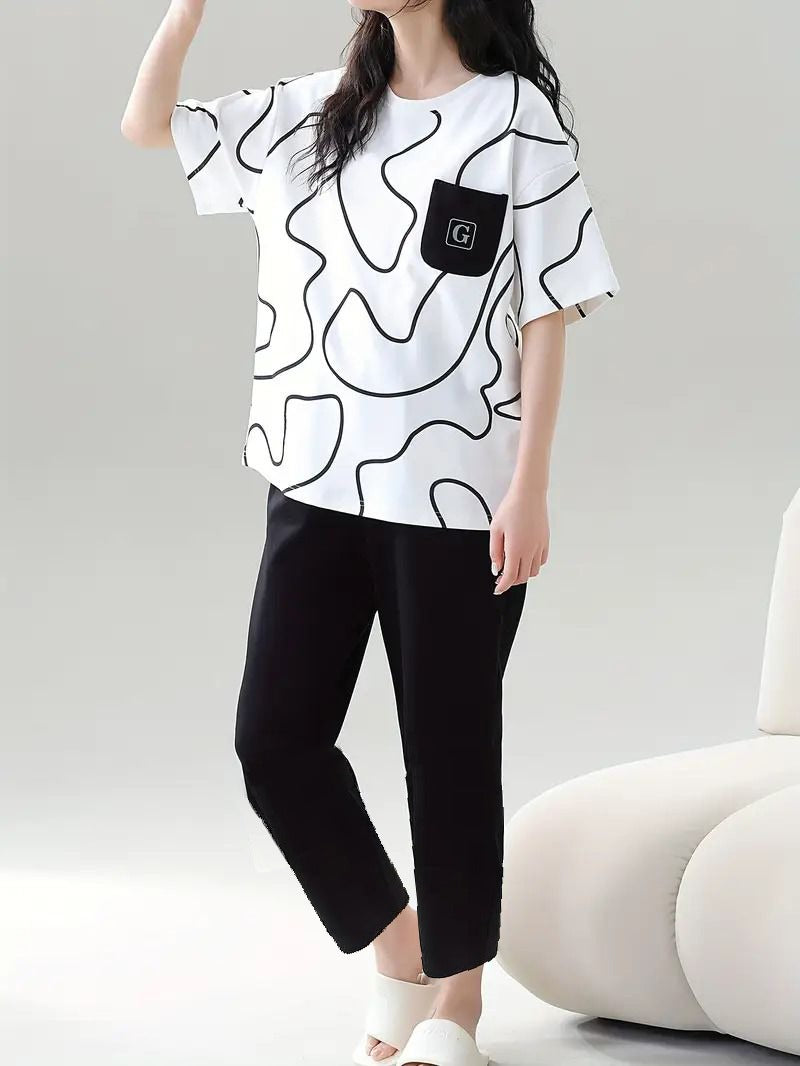 white and  black pocket  design night suit premium fabric for girls and woman - M.H fashion 