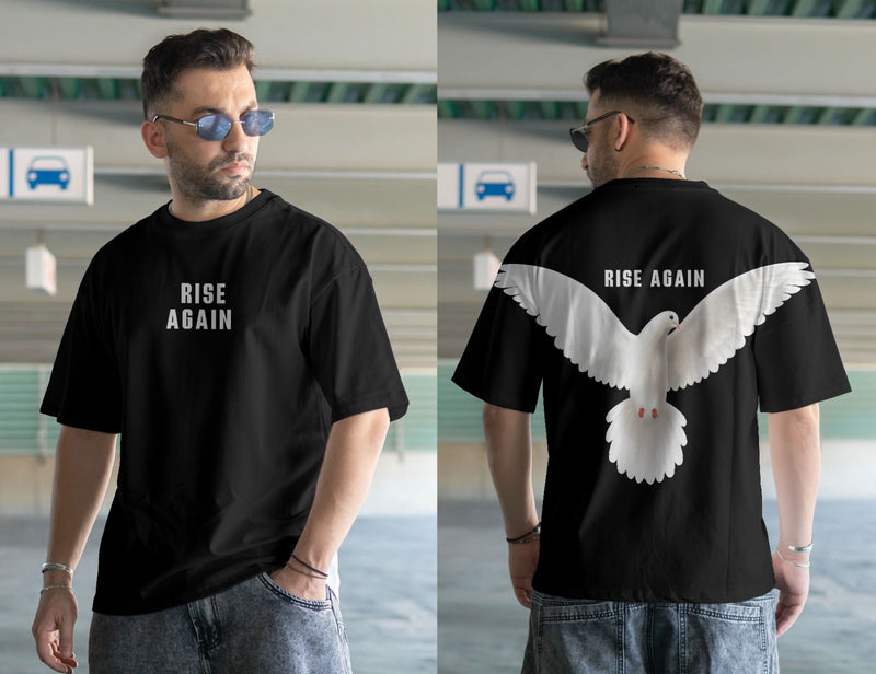 Rise again and pigeon  DTF printed drop shoulder T-shirt full sleeves in cotton jersey for mans and boys (MH : 773)