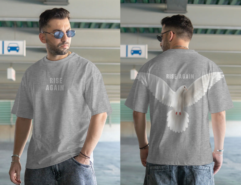 Rise again and pigeon  DTF printed drop shoulder T-shirt full sleeves in cotton jersey for mans and boys (MH : 773)