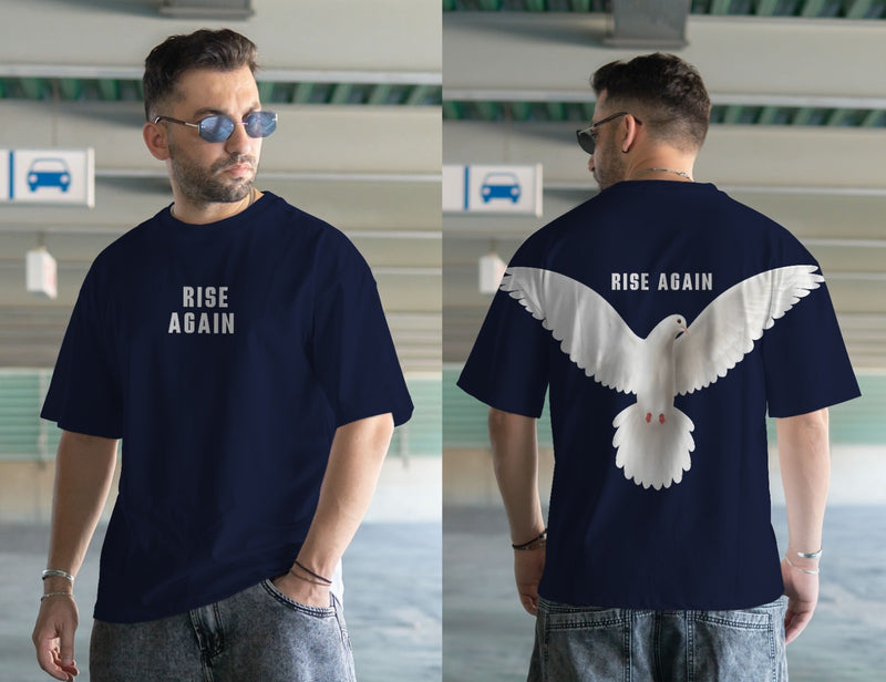 Rise again and pigeon  DTF printed drop shoulder T-shirt full sleeves in cotton jersey for mans and boys (MH : 773)