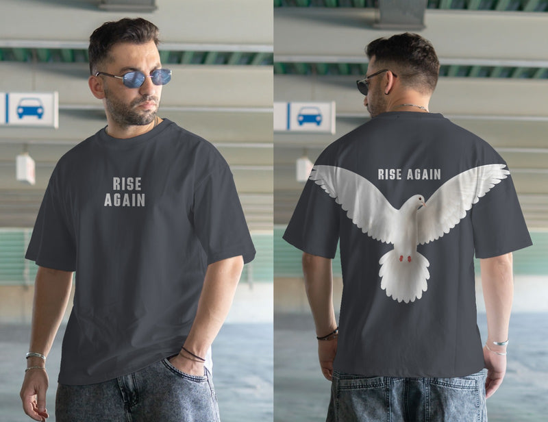 Rise again and pigeon  DTF printed drop shoulder T-shirt full sleeves in cotton jersey for mans and boys (MH : 773)