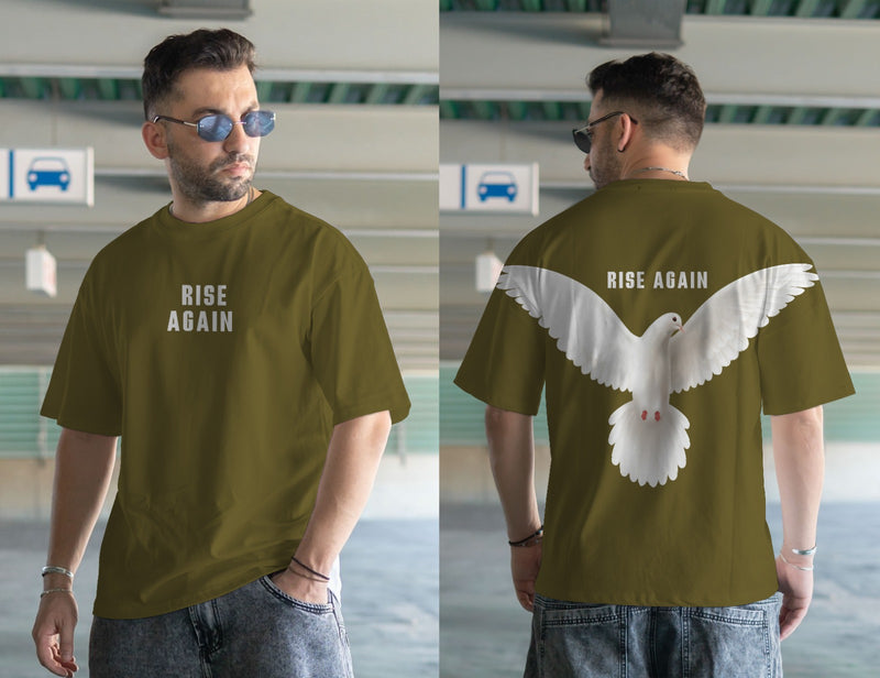 Rise again and pigeon  DTF printed drop shoulder T-shirt full sleeves in cotton jersey for mans and boys (MH : 773)