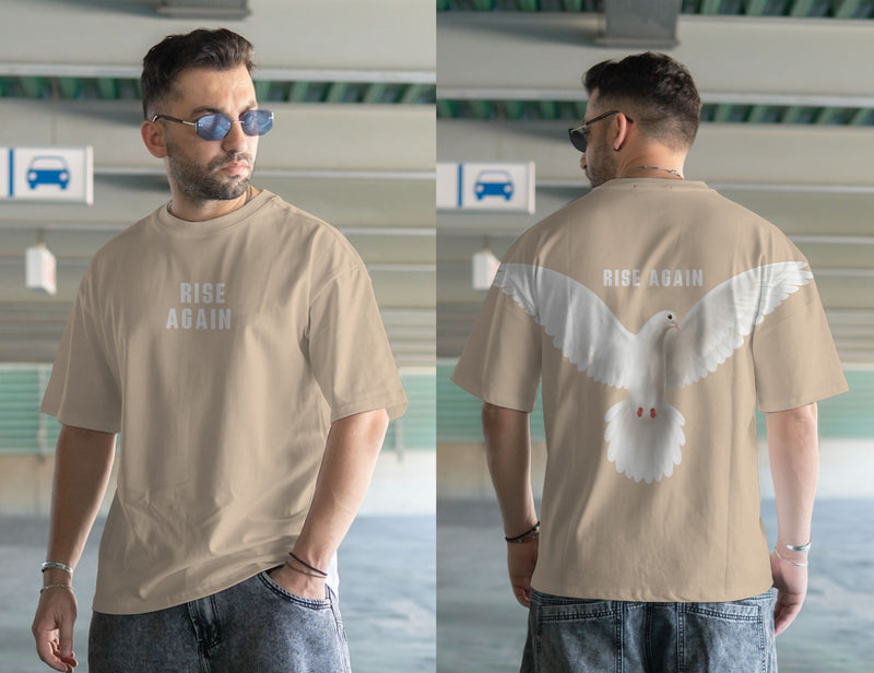 Rise again and pigeon  DTF printed drop shoulder T-shirt full sleeves in cotton jersey for mans and boys (MH : 773)