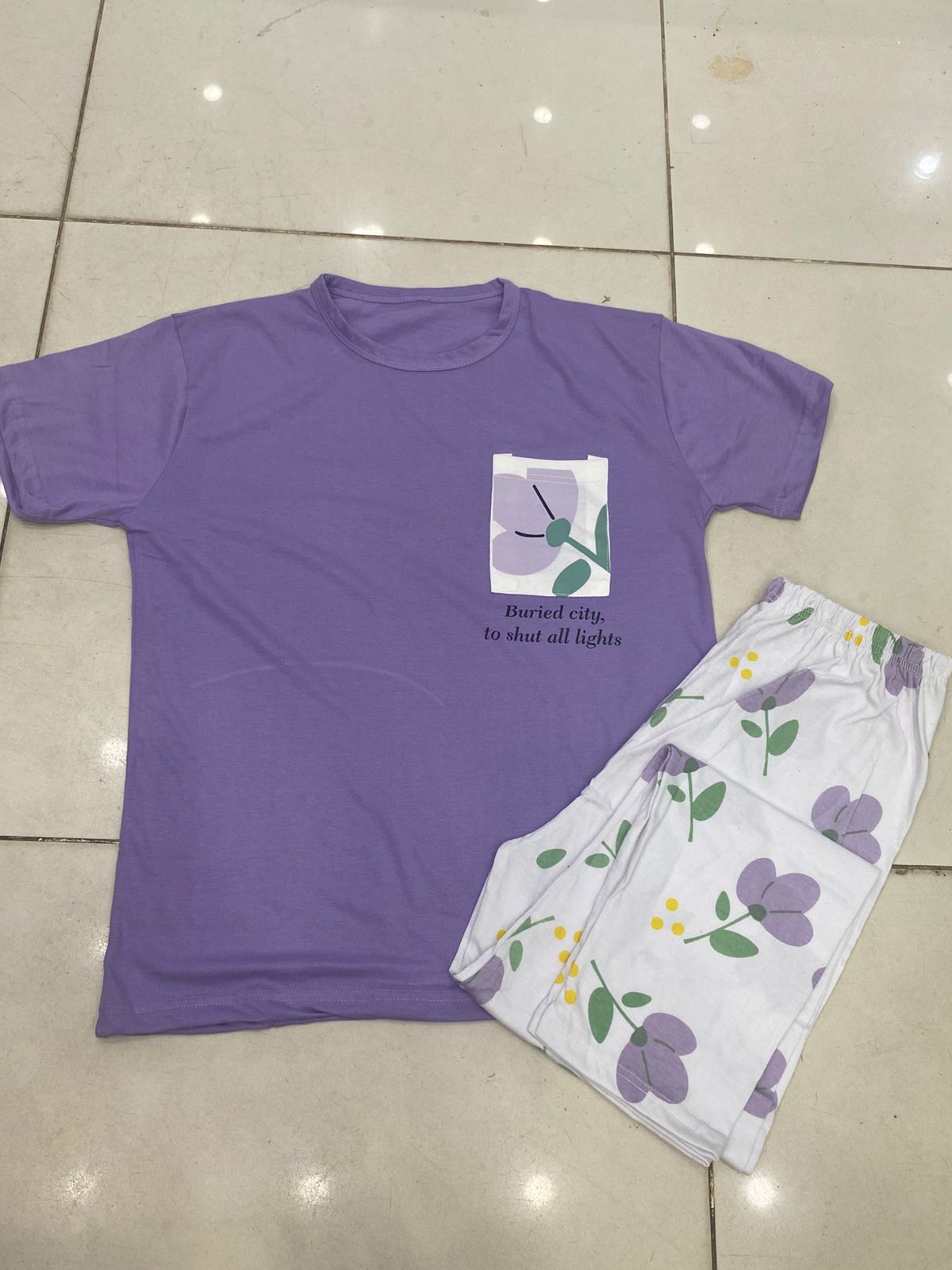 PURPLE POCKET DESIGN NIGHT DRESS IN COTTON FABRIC - M.H fashion 