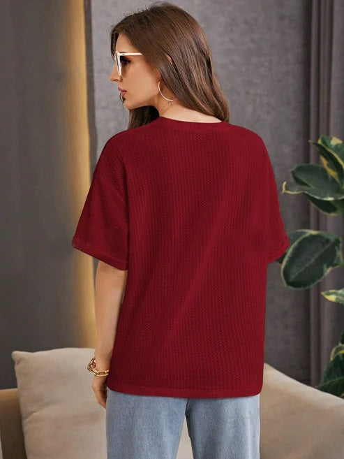 maroon  Oversized Waffle Knit t shirt  For girls and woman (MH 236)