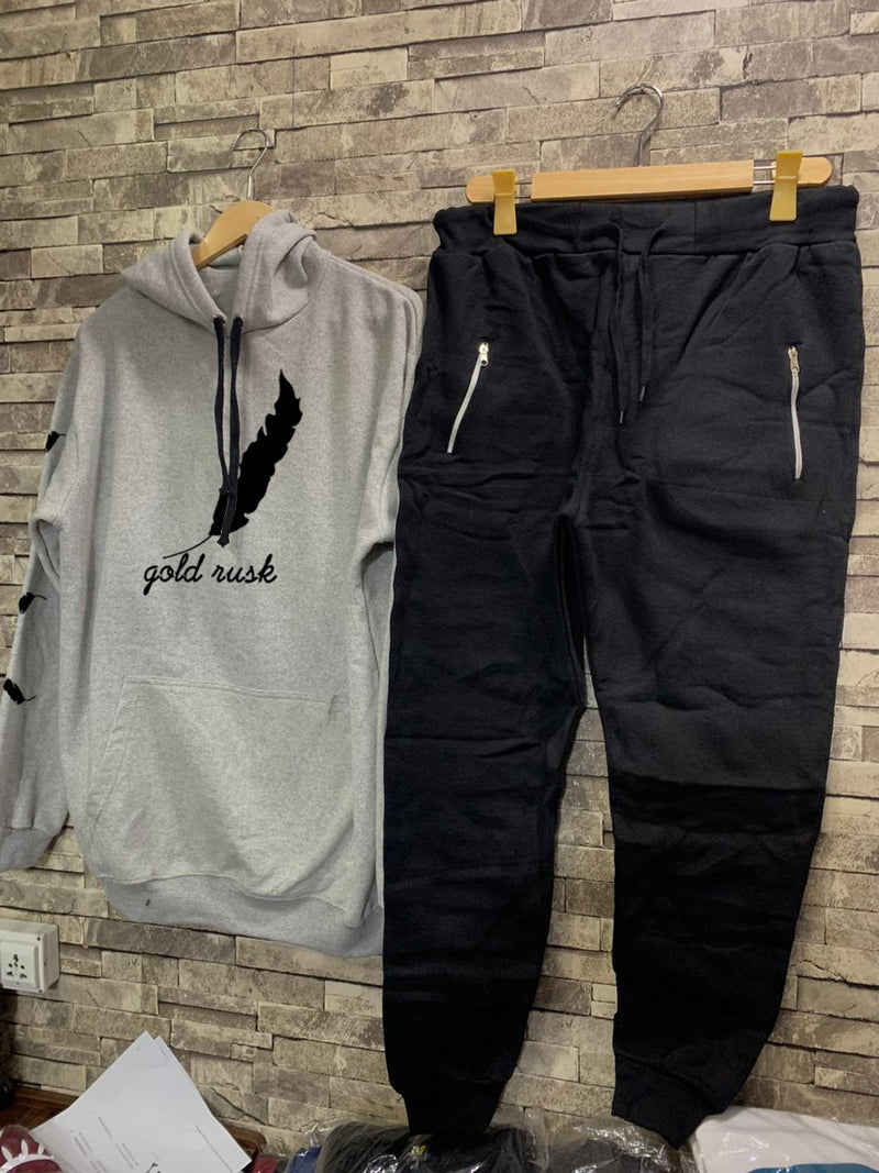 GOLD RUSH LEAVE printed  tracksuit hoodie and trouser for man and boys (M.H 513)