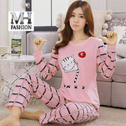 pink cat printed design night suit premium fabric for girls and woman