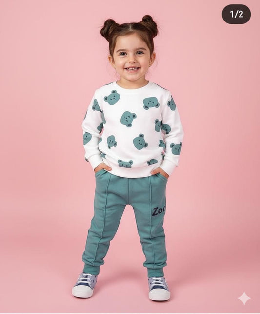 grey bear printed  kids suit for winter