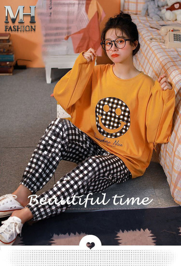 yellow donut  printed design night suit cotton jarsy fabric for girls and woman